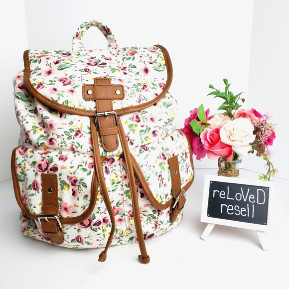 Handbags - Floral Canvas Backpack